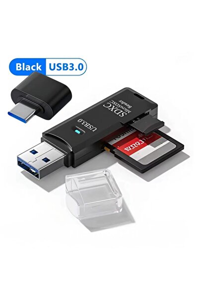 Choice قارئ بطاقات USB 3.0 أسود 3.0 مع قطعتين من محولات USB 2 في 1 لبطاقات ما...