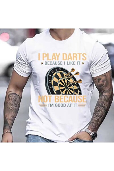 KYMC07 تي شيرت رجالي بتصميم جرافيك مضحك بعبارة "I Play Darts" خفيف الوزن وقاب...