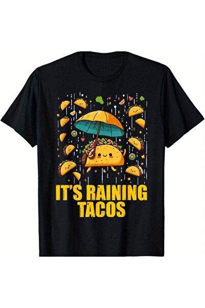 Astogria13 تي شيرت قطني برقبة مستديرة بتصميم مرح يحمل عبارة IT'S RAINING TACO...