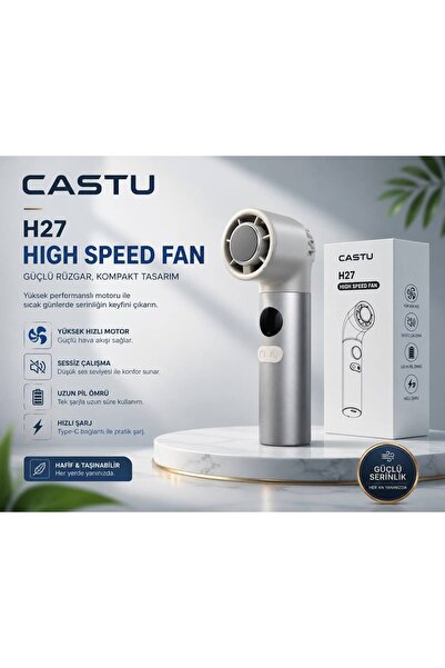 CASTU IceCool Şarjlı Mini El Fanı 100 Kademeli Dijital Göstergeli Turbo Buz S...