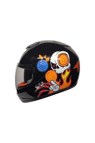 MTS Pro Helmets YA-201VR Skull Siyah Kapalı Çocuk Kaskı - MotoDede