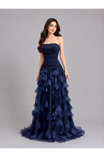 ranin Navy Blue Evening Dress Barbie Jazzer Laser Tulle