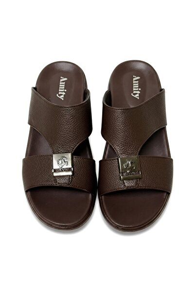 Chyfly traditional men's Arabic sandals in full-grain PU leather, easy to sli...