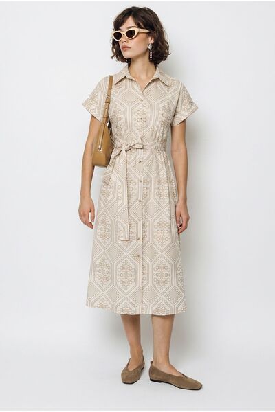 Hiccup LUCCI Rochie-cămașă Midi Din Bumbac Cu Model Geometric Și Curea