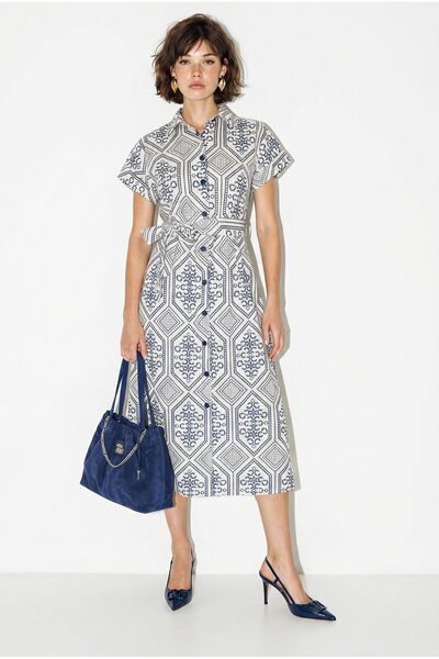 Hiccup LUCCI Rochie-cămașă Midi Din Bumbac Cu Model Geometric Și Curea