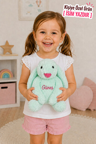 Pandamkee Kişiye Özel İsim Baskılı Uyku Arkadaşım Tavşan 35 cm Peluş Tavşan