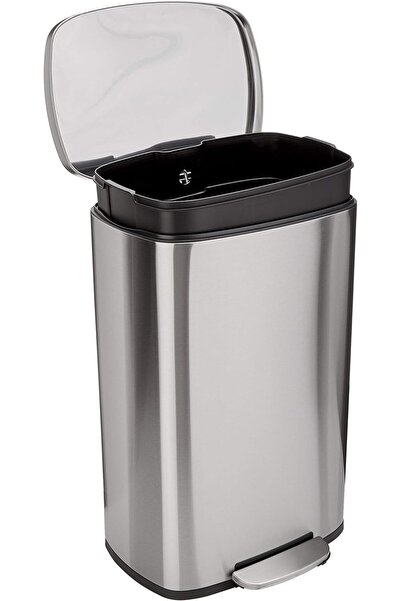 Generic Resistant Rectangular Trash Can With Soft-Close Foot Pedal, Brushed S...