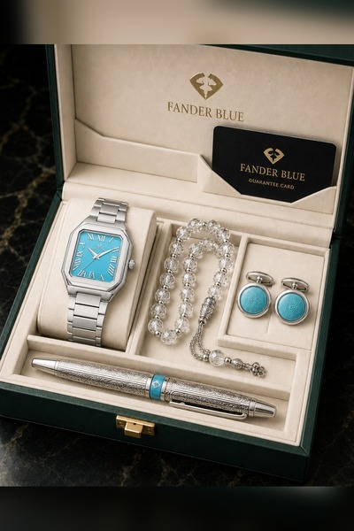 FANDER BLUE Fender Blue Royal Square Men's Luxury 5-Piece Set - Silver and Tu...