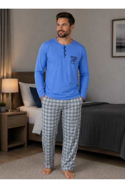 Serena Men's pajamas, long sleeves and long pants, blue