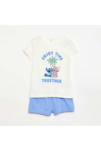 KIABI 'Disney' 2-Piece Pajama Set: Shorts + T-shirt WHITE