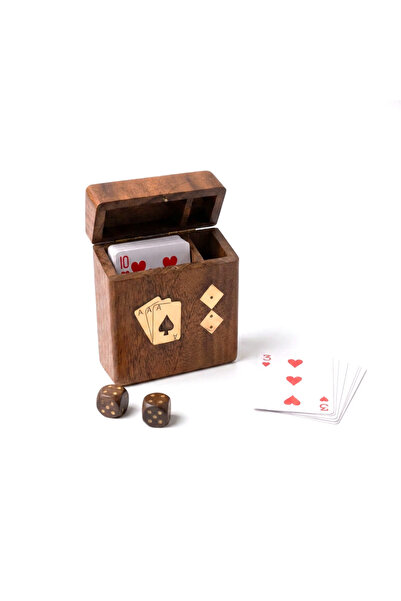 Palma homez Luxury Game Set Playing Cards and Dice Indian Mango Wood Brown an...