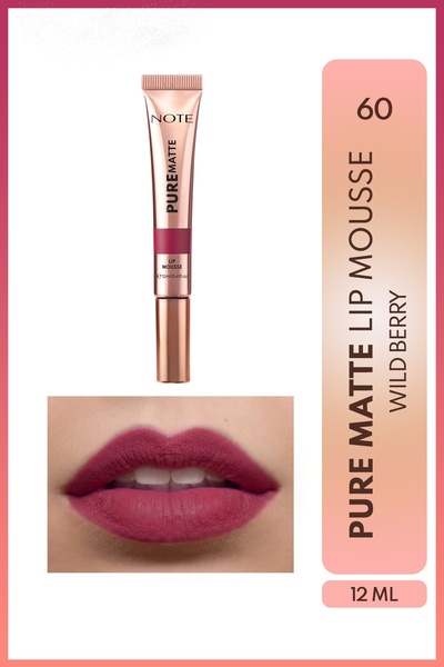 NOTE Pure Matte Lip Mousse 60 Wild Berry Kadifemsi Mat Likit Ruj - Bordo