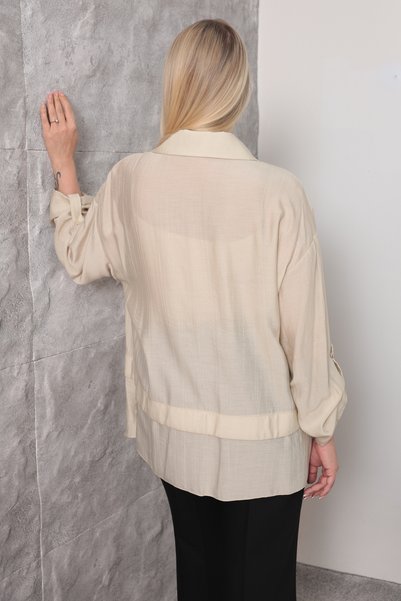 KİFAYET Plus Size Casual Shirt V-Neck Long Sleeve Solid Color Women's Shirt