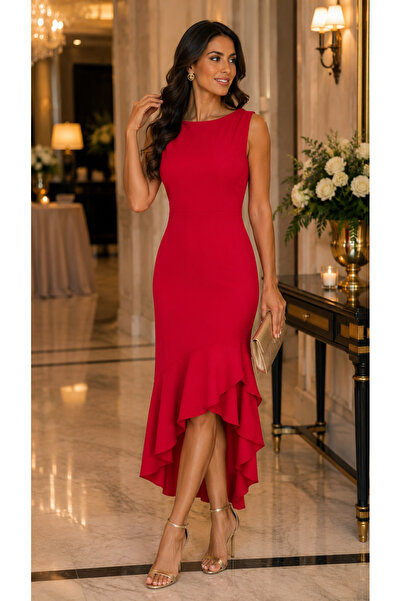 Kokosh moda Nighttime Elegance |   Women's Sleeveless Asymmetrical Flounce Mi...