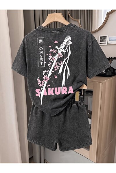 Toum Sakura Design Grunge Oversize Washed Vintage Bermuda Shorts