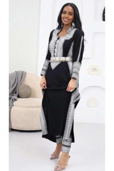 BK jalabiya Royal Silver Collar Arab Thobe with Pants