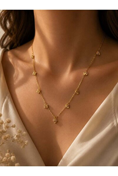 EAN Gold Stainless Steel Necklace with 3D Geometric Ornaments