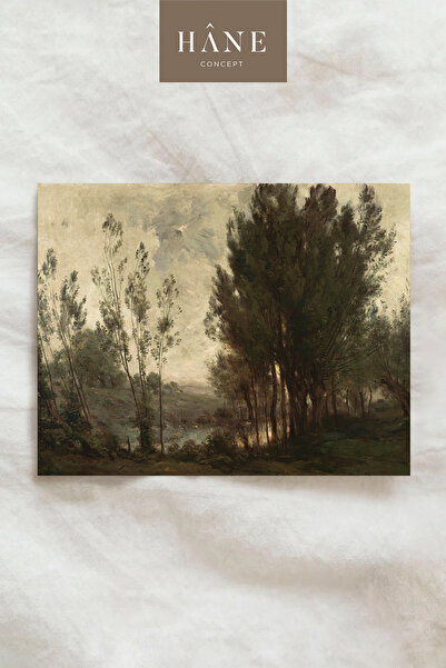 Hane Concept Vintage Woodiness Lakeside Poster, Classic Forest and Lake Scenery