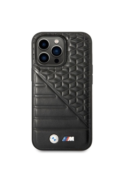 BMW Δερμάτινη Θήκη Bi Pattern για iPhone 14 Pro, Μαύρη