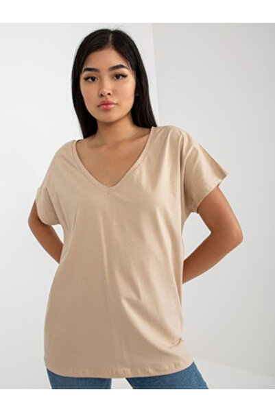 Basic Feel Good Tricou Dama Mini, Decolteu in V, BASIC FEEL GOOD, Bej Casual ...