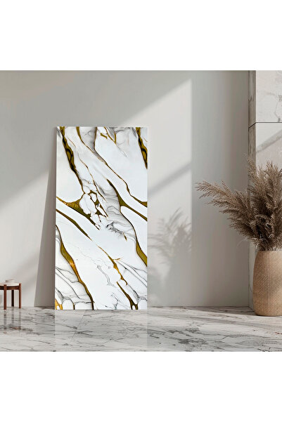 MallDeco Set 4 autocolante de perete Marmura 60cm x 120cm, alb-auriu