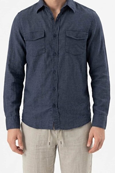 Cuckoo Cotton Men's Linen Shirt Navy Blue