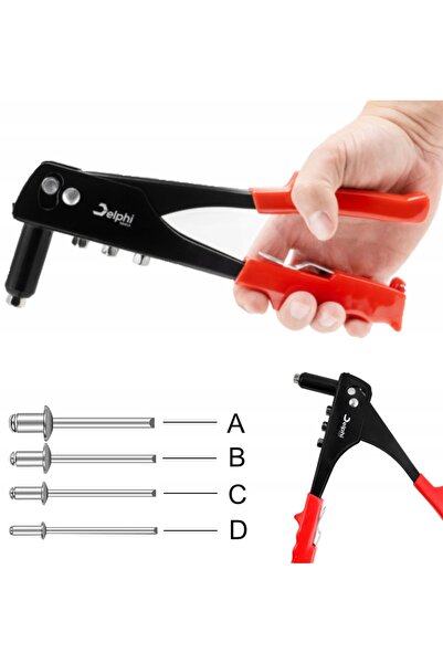 Delphi Tools Aparat de nituit manual puternic + 500 de nituri 2.4 - 4.8mm sta...