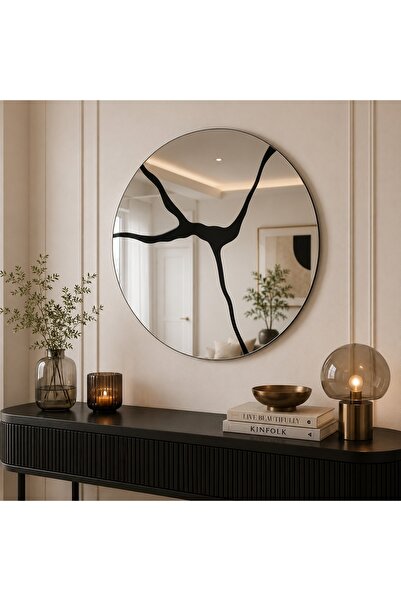N.zone Luxurious Decorative Round Mirror with Modern Black Line Design – High...