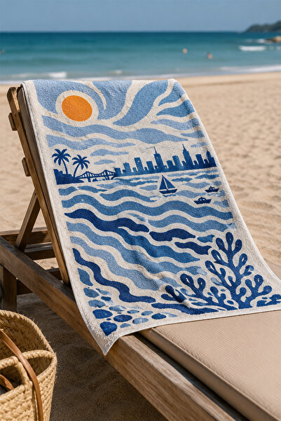 Moud's Digital Printed 70X150Cm Blue Gulf Patterned Beach Towel - Bath Towel ...