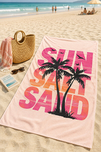 Moud's Digital Printed 70X150Cm Pink Sunset Patterned Beach Towel - Bath Towe...