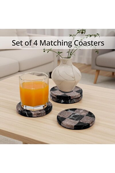 Radicaln Marble Coasters Set of 4, Zebra Black & Oceanic Drink Coasters for C...