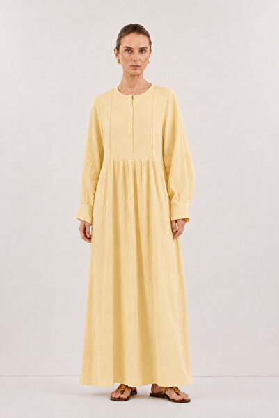Mevra Maia |   Gathered at the Chest, Relaxed Fit Maxi Muslin Dress in Butter...