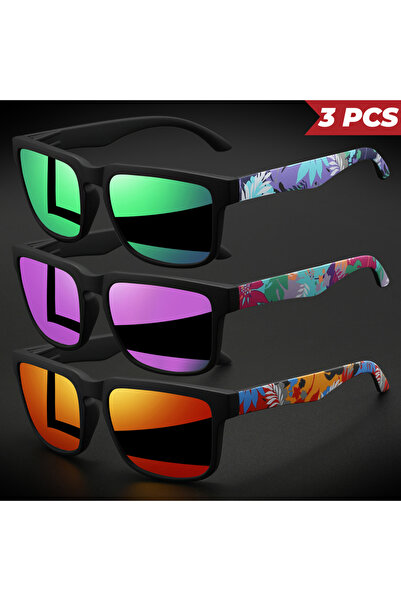 Choice1 3PCS-7 3PCS Classic Square Colorful Sports Sunglasses - Patterned Tem...