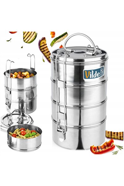 Vilde Set de masă etajat, portabil, din oțel, pentru alimente și mese, 4x900ml