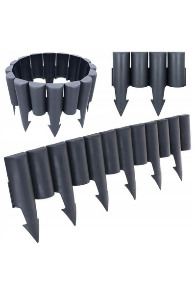 Vilde 10x Gard de grădină din plastic gri, bordură/limitator pentru gazon, 25...