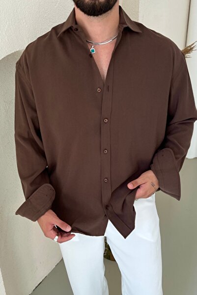 OUTFİT MAN Modal Oversize Shirt Brown