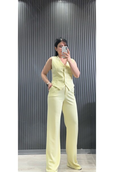 FEMİNEER.com Women's High Waist Palazzo Pants and Vest Knitted Fabric Top and...