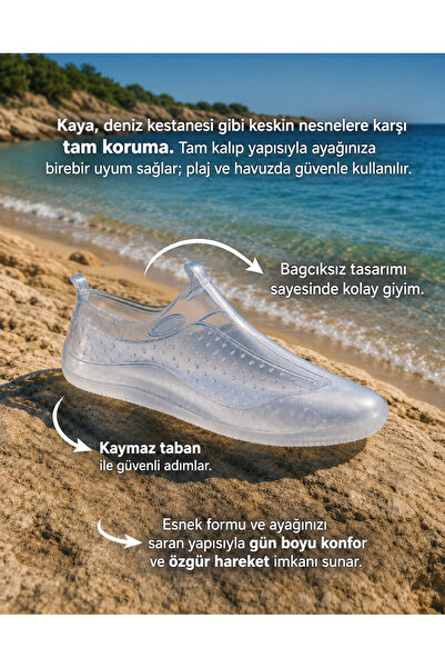 rimex sport wear Unisex Şeffaf Silikon Deniz Ayakkabısı Kaymaz Taban Hafif Pl...
