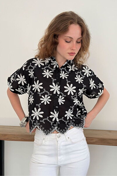 VERYMODA Embroidered Shirt - Black |   D2858