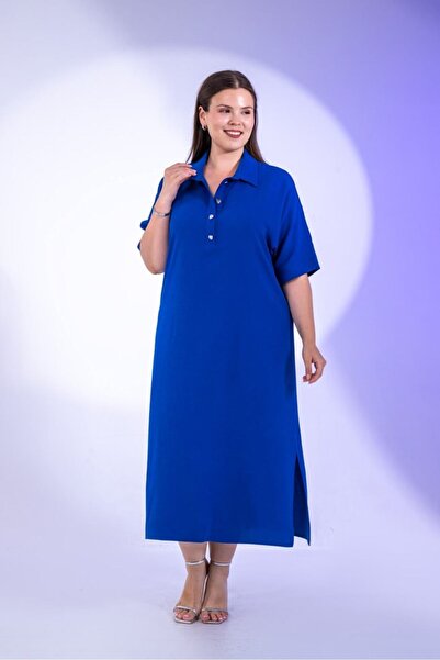 Roxxlen Women's Plus Size Collared Buttoned Dress