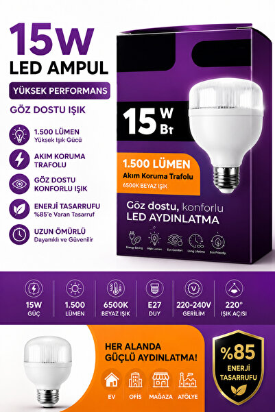 GÜZELYÜZ AVM Led Lamba 15w 6500k Beyaz Işık 1500 Lümen Torch Ampül Csr-815