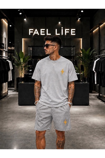 FAEL LİFE Unisex Wide-Let T-Shirt and Shorts Set with Lightning Print
