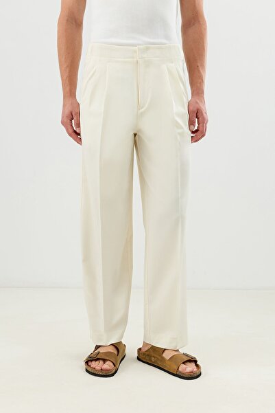 Antioch Ecru Double Pleated Men's Trousers with Buckle Detail