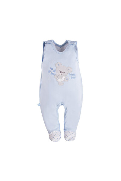 EEVI Sleeveless overalls, boys, embroidered cotton, blue teddy bear, 50/62