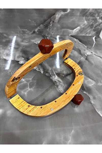 velanee 24 cm Doğal Ahşap Çanta Bursu – Kahverengi Taşlı Model