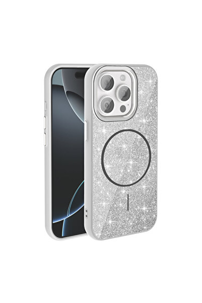 iPhone 15 Pro Max Kılıf Dökülmeyen Simli Silikon MagSafe Kamera Yükseltili CPPL