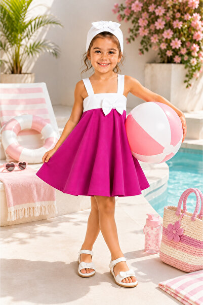 Lyrax 25007-26 Girls' Strappy Dress Swimsuit Big Bow Detail Flared Skirt Sea ...