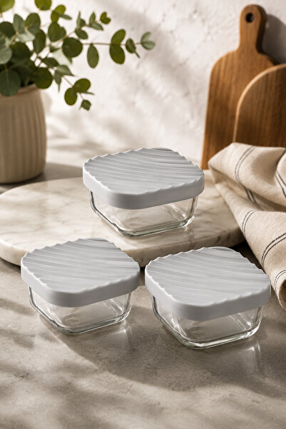 PUPSI Top Bottom Set of 3 Glass Casseroles with Gray Lids, 200 ml each, Food ...