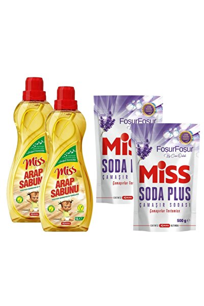 Miss Soda Plus Lavanta Kokulu Çamaşır Sodası 500 Gr ve Arap Sabunu 1 lt 4 lü Set