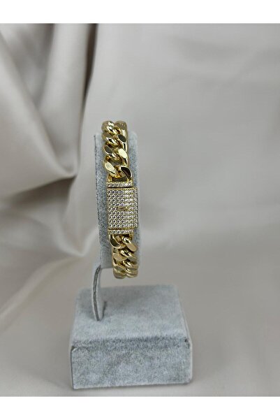 ZS Aksesuar Women's Gold Chain Bracelet with Square Zircon Stone, Thick Cuban...
